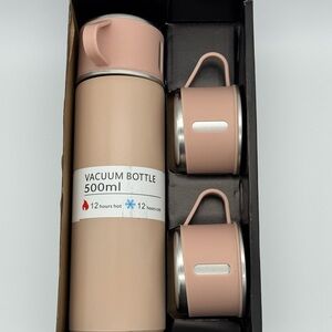 Pink Stainless Steel Vacuum Flask Bottle Set with Cups 500 ml
